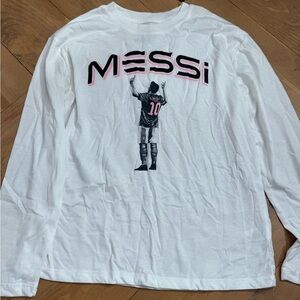 White Long Sleeve Messi Graphic Tee